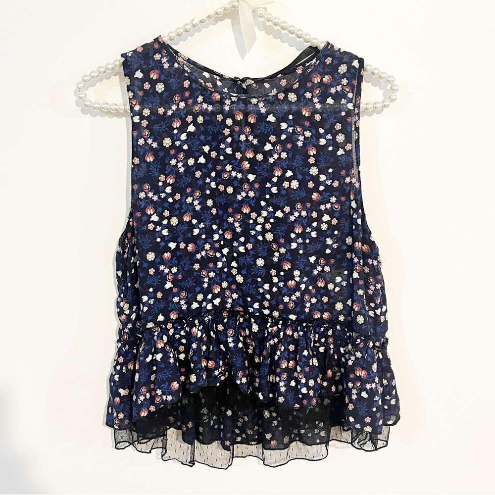 Zara Trafaluc Floral Tulle Tank Blouse NWT
